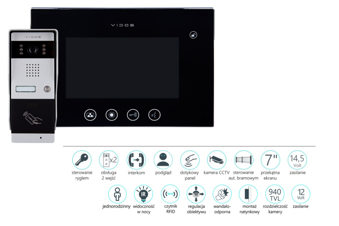 Zestaw wideodomofonu natynkowego z czytnikiem RFID Vidos S50A M670B